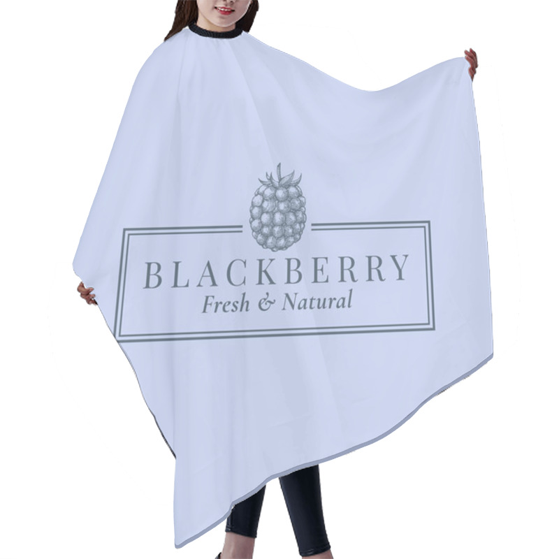 Personality  Blackberry Abstract Vector Sign, Symbol or Logo Template. Hand Drawn Berries Sillhouette Sketch with Elegant Retro Typography and Frame. Vintage Luxury Emblem. hair cutting cape