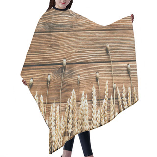 Personality  Top View Of Dry Poppies And Wheat Ears On Wooden Background Hair Cutting Cape