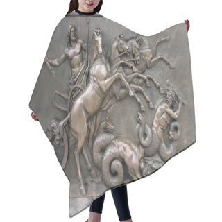 Personality  Metallic Panel Depicting With Zeus, Greek Ancient God, In War Chariots During Battle Against Evil Creatures At Achilleion Palace, On Corfu Island, Greece Hair Cutting Cape