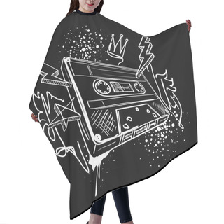 Personality  Audio Cassette Funky Black And White Graffiti Hair Cutting Cape