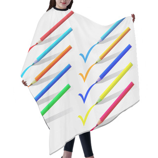 Personality  Set Of Colorful Pencils Put A Tick On A White Background. Hair Cutting Cape