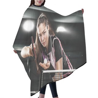 Personality  Young Pretty Sporty Girl Playing Table Tennis Hair Cutting Cape