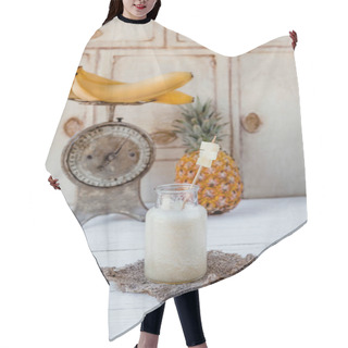 Personality  Fresh Healthy Tropical Smoothie On White Table Hair Cutting Cape