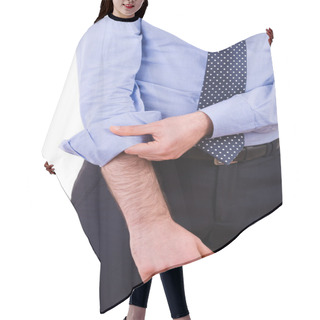Personality  Businessman Rolling Up His Shirt Sleeves. Hair Cutting Cape