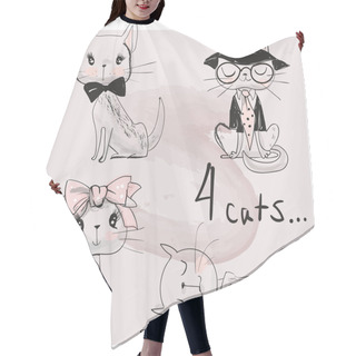 Personality  Set With Cute Cats Hair Cutting Cape