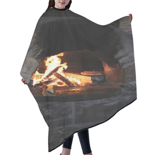 Personality  Stone Pizza Oven With Blazing Fire And Pizza Cooking Inside Hair Cutting Cape