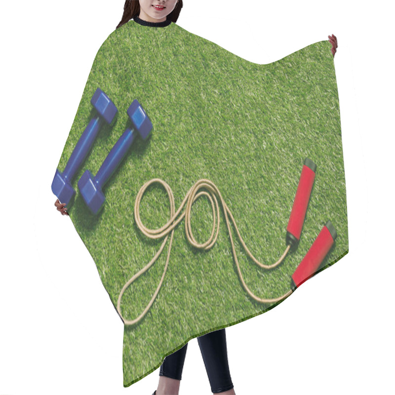 Personality  Dumbbells With Jump Rope On Grass Hair Cutting Cape