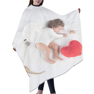 Personality  Little Baby With Wings Lying On Bed With Heart Pillow, Bow And Arrow  Hair Cutting Cape