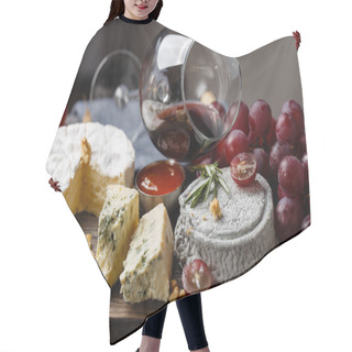 Personality  Cheese Plate Served With Wine, Jam And Honey Hair Cutting Cape