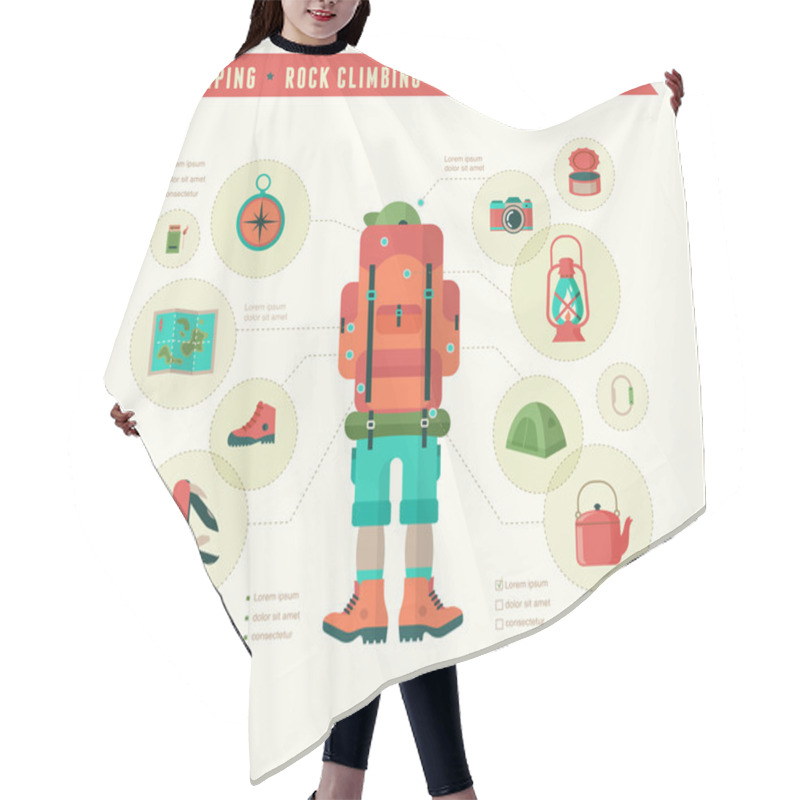 Personality  Hiking And Camping Equipment  - Icon Set And Infographics Hair Cutting Cape