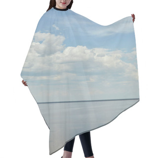 Personality  Peaceful Landscape With River And White Clouds On Blue Sky Hair Cutting Cape