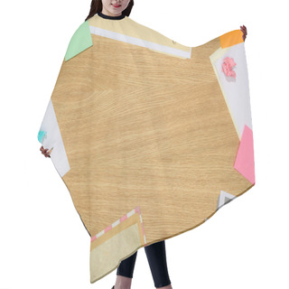 Personality  Top View Of Table With Blank Papers And Stick It Notes With Stationery Supplies On Table  Hair Cutting Cape