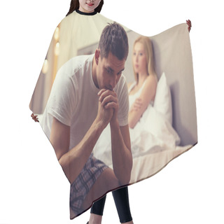 Personality  Man Sitting On The Bed With Woman On The Back Hair Cutting Cape