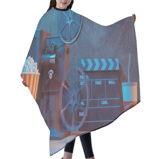Personality  Movie Podium Background With Movie Objects, 3d Rendering Hair Cutting Cape