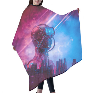 Personality  Android Red Dawn / 3D Illustration Of Male Science Fiction Humanoid Cyborg Rising Behind Modern City Against Ominous Sky Hair Cutting Cape