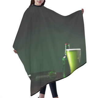 Personality  Glass Bottles And Glass Of Green Beer On Table, St Patricks Day Concept Hair Cutting Cape