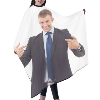 Personality  Business Man Points To Himself Hair Cutting Cape
