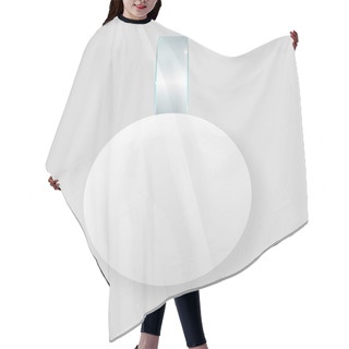 Personality  Blank White Wobbler Hang On Wall Mock Up, 3d Rendering. Space Round Paper Mockup On Plastic Transparent Strip. Clear Price Sticker Circle Shape. Pricing Tag Label Template Isolated. Hair Cutting Cape