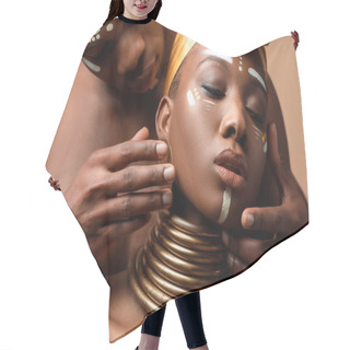 Personality  Close Up View Of Naked Tribal Afro Couple Posing Isolated On Beige Hair Cutting Cape