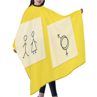 Personality  Top View Of Cards With Male And Female Icons And Gender Symbols On Yellow Textured Background Hair Cutting Cape