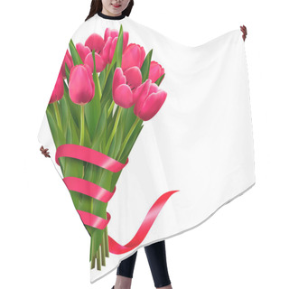 Personality  Holiday Background With Bouquet Of Pink Flowers And Ribbons. Vec Hair Cutting Cape