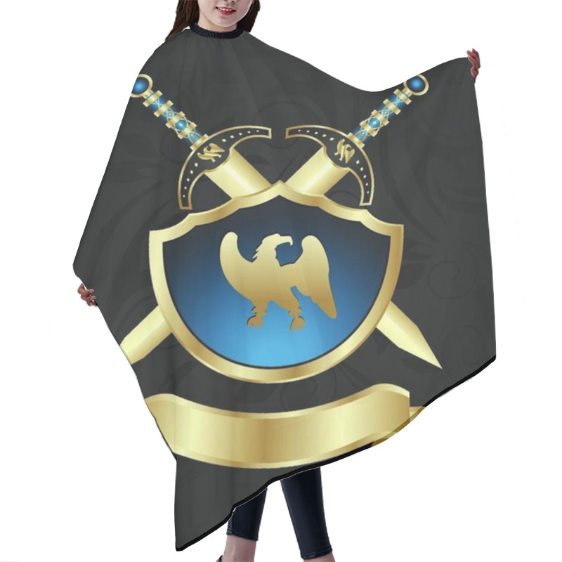Personality  Illustration Medieval Swords And Golden Shield - Vector Hair Cutting Cape