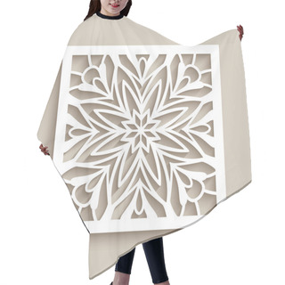 Personality  Vintage Lace Decoration With Cutout Paper Ornament On Neutral Beige Background, Square Tile With Floral Stencil Pattern, Elegant Template For Laser Cutting Or Wood Carving Hair Cutting Cape