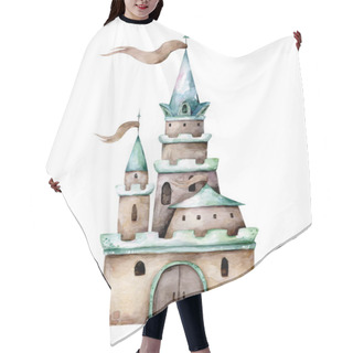 Personality  Cute Cartoon Castle. Hand Drawn Watercolor Cartoon Isolated Illustration Hair Cutting Cape