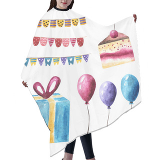 Personality  Watercolor Birthday, Holiday, Party Objects Collection Hair Cutting Cape