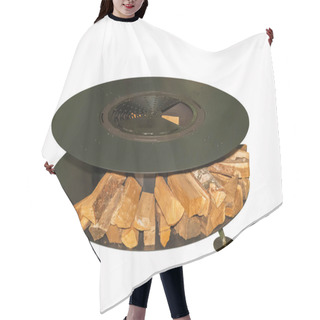 Personality  Huge Round Grill With Firewood On White Background. Garden Equipment For A Picnic Hair Cutting Cape