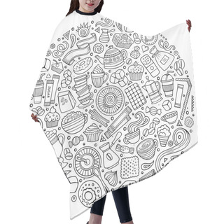 Personality  Set Of Cafe Cartoon Doodle Objects Hair Cutting Cape