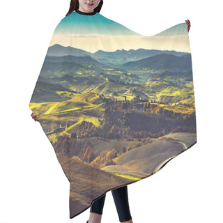 Personality  Volterra Winter Panorama, Rolling Hills And Green Fields On Suns Hair Cutting Cape