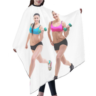 Personality  Fitness Girls Over White Background Hair Cutting Cape