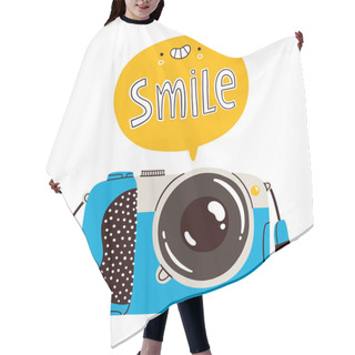 Personality  Smile, Cartoon Camera Vector Illustration Hair Cutting Cape
