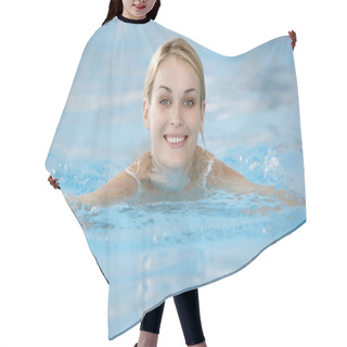 Personality  Young Woman Swimming In Pool Hair Cutting Cape