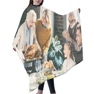 Personality  Family Having Holiday Dinner Hair Cutting Cape