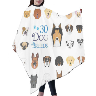 Personality  Dog Breeds Vector Collection: Set Of 30 Different Dog Breeds In Cartoon Style. Hair Cutting Cape