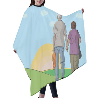 Personality  Elderly Couple Walking Together Hair Cutting Cape