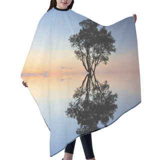 Personality  Silhouette And Reflection Of Single Tree At Sunset Hair Cutting Cape