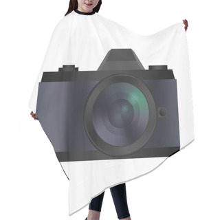 Personality  Retro Look Camera. Film, Mirrorless. Isolated On White Hair Cutting Cape