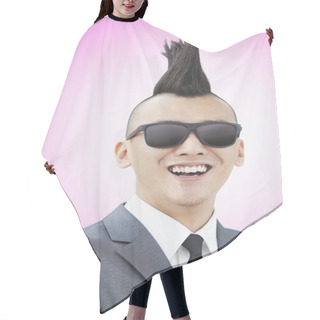 Personality  Well-dressed Young Man With Mohawk Hair Cutting Cape