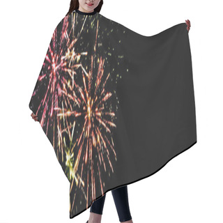 Personality  Panoramic Shot Of Colorful Fireworks In Night Sky, Isolated On Black Hair Cutting Cape