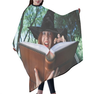 Personality  Image Of Sinister Witch With Book Of Spells Hair Cutting Cape