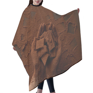 Personality  Partial View Of Person Holding Chocolate Pieces And Cocoa Powder  Hair Cutting Cape