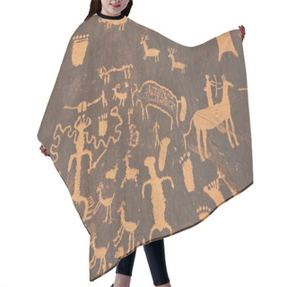 Personality  Shot Of An American Indian Art Petroglyph Of A Hunting Scene On Newspape Hair Cutting Cape