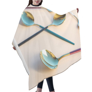 Personality  Golden Spoons On Beige Background Hair Cutting Cape