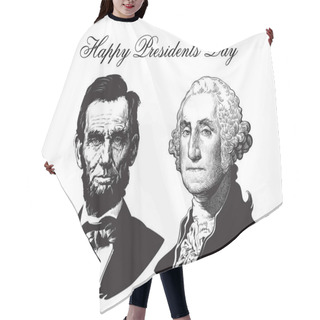 Personality  Abraham Lincoln And George Washington. Hand Drawn Vector Portraits. Hair Cutting Cape