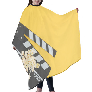 Personality  Cinema Clapperboard And Overturned Bucket With Popcorn Isolated On Yellow Hair Cutting Cape