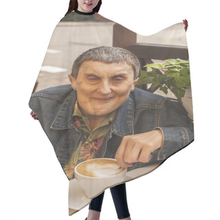 Personality  Disabled Man With Palsy Hair Cutting Cape