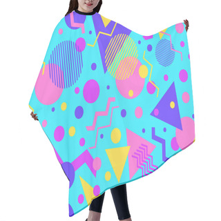 Personality  Memphis Seamless Pattern With Geometric Shapes In 80s Style. Colorful Geometric Pattern. Design Of Promotional Products, Wrapping Paper And Printing. Vector Illustration Hair Cutting Cape